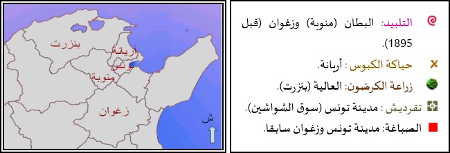 الشكل 1 : تموقع حرفة الشاشية والأنشطة المرتبطة بها - Turath CRASC -